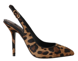 Brown Leopard Pony Hair Slingbacks Shoes