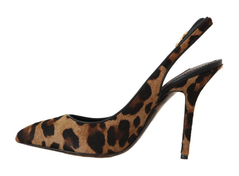 Brown Leopard Pony Hair Slingbacks Shoes