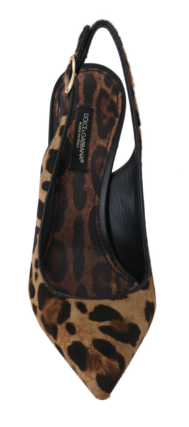 Brown Leopard Pony Hair Slingbacks Shoes