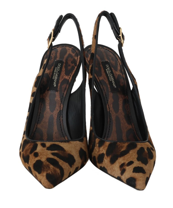 Brown Leopard Pony Hair Slingbacks Shoes
