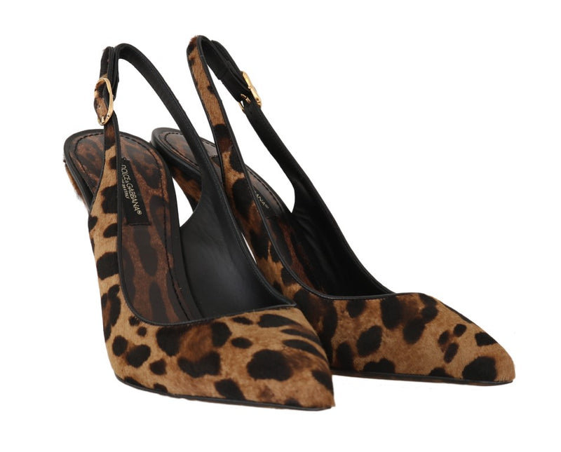 Brown Leopard Pony Hair Slingbacks Shoes