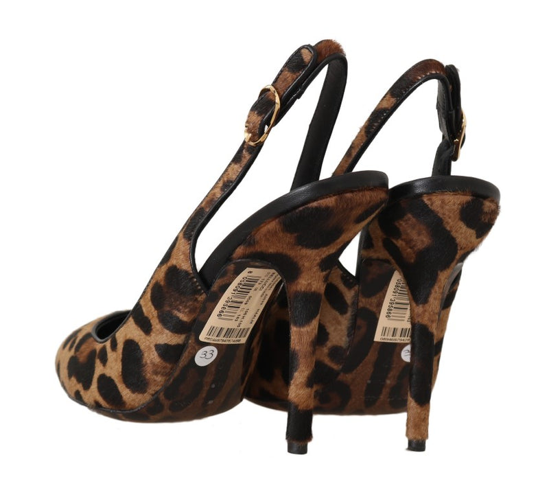 Brown Leopard Pony Hair Slingbacks Shoes