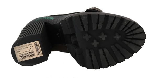 Black Leather Heel Platform Moccasins