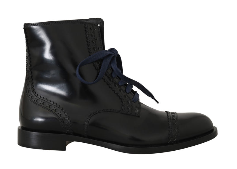 Black Leather Lace Up Ankle Boots