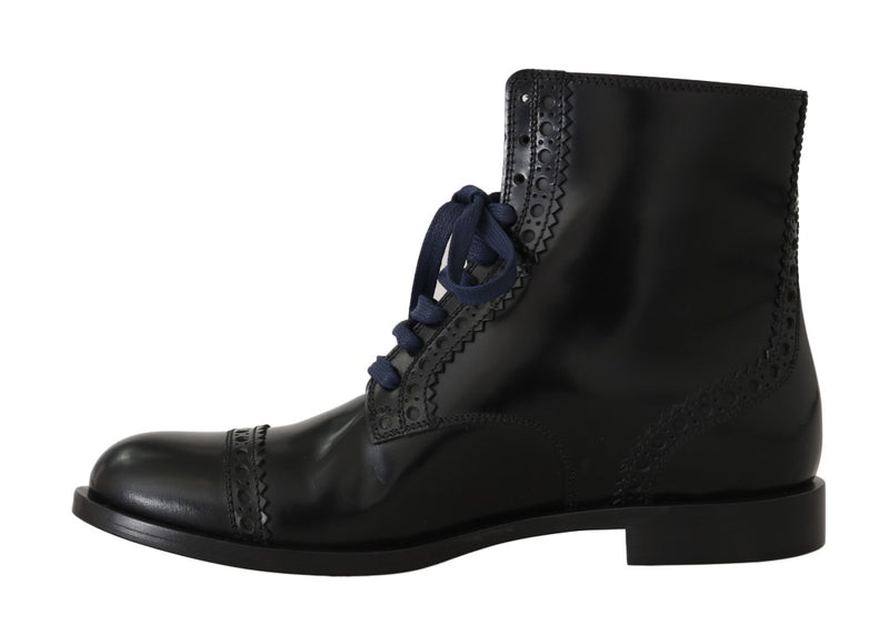Black Leather Lace Up Ankle Boots