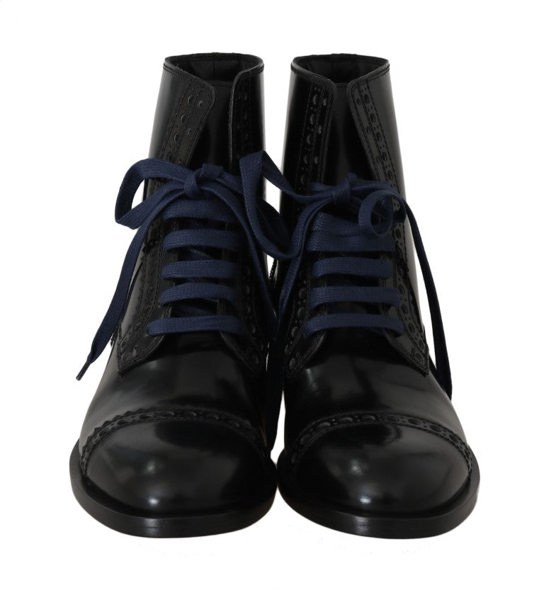 Black Leather Lace Up Ankle Boots