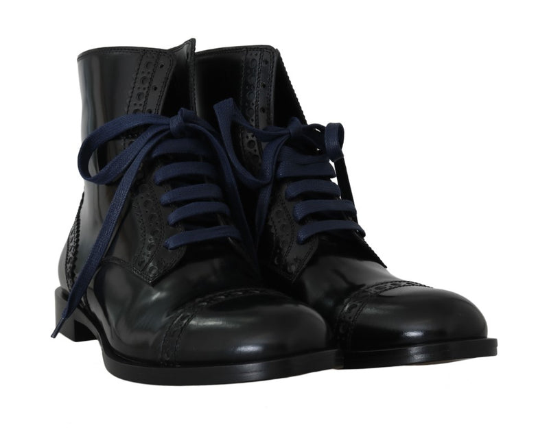 Black Leather Lace Up Ankle Boots