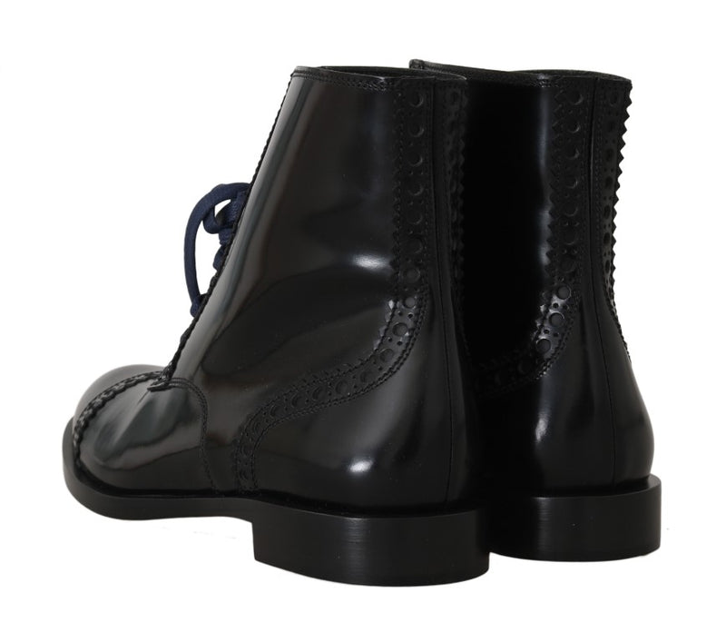 Black Leather Lace Up Ankle Boots