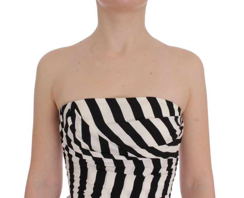 Black White Striped Silk Stretch Dress