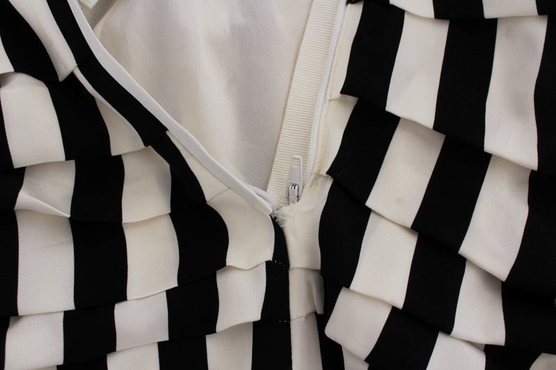 Black White Striped Silk Stretch Dress