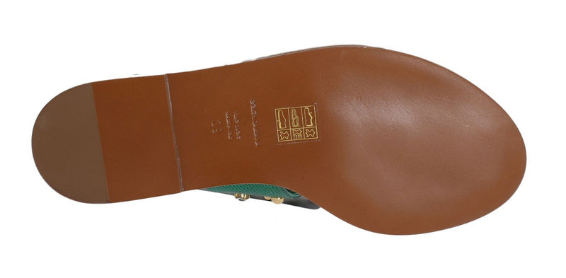 Green Leather Crystal Sandals
