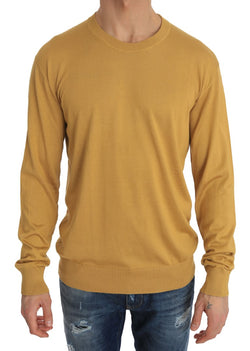 Yellow Silk Pullover Crewneck Sweater