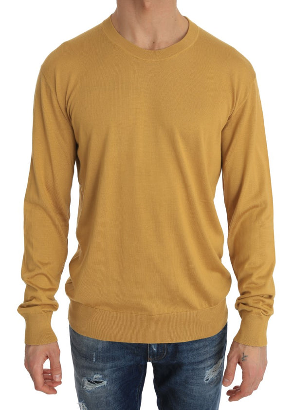 Yellow Silk Pullover Crewneck Sweater