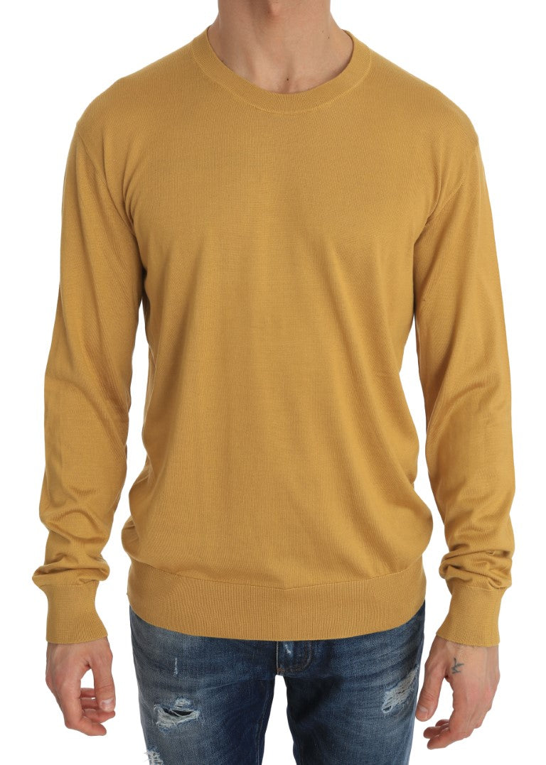 Yellow Silk Pullover Crewneck Sweater