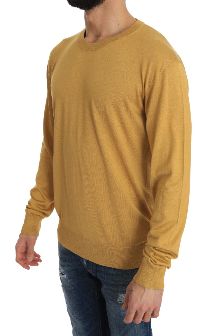 Yellow Silk Pullover Crewneck Sweater