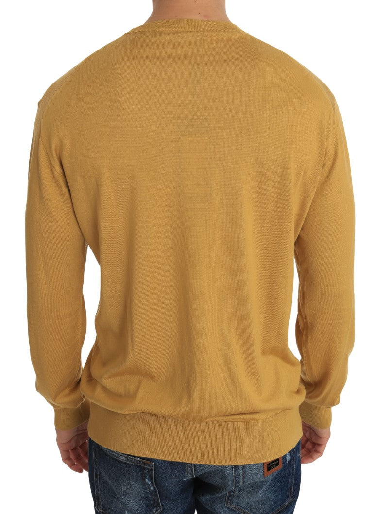 Yellow Silk Pullover Crewneck Sweater