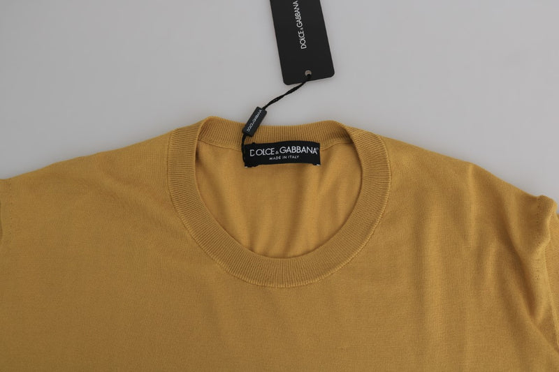 Yellow Silk Pullover Crewneck Sweater