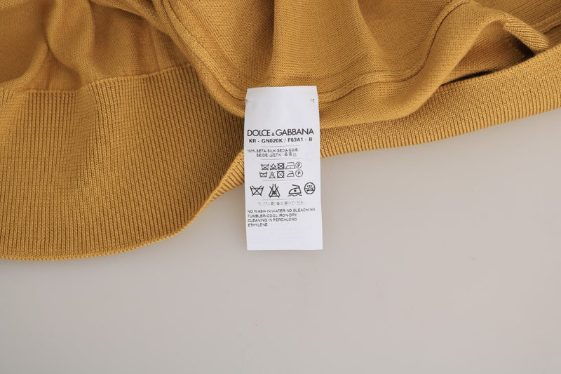 Yellow Silk Pullover Crewneck Sweater