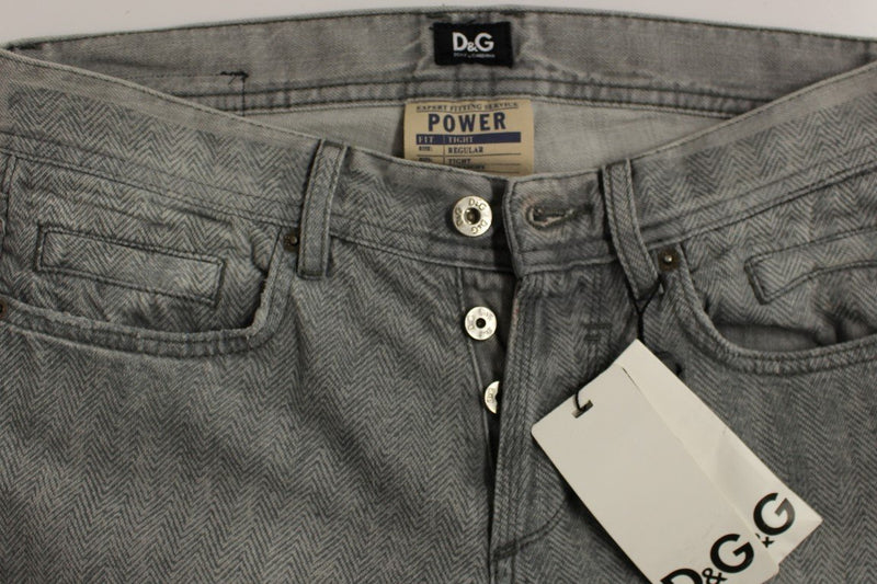 Gray Straight Pattern POWER Logo Jeans