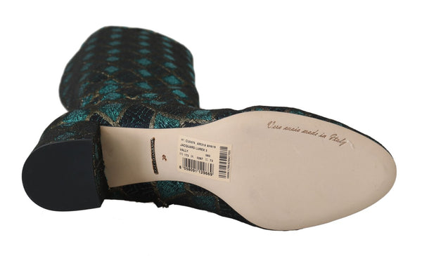 Blue Jacquard High Knee  Boots