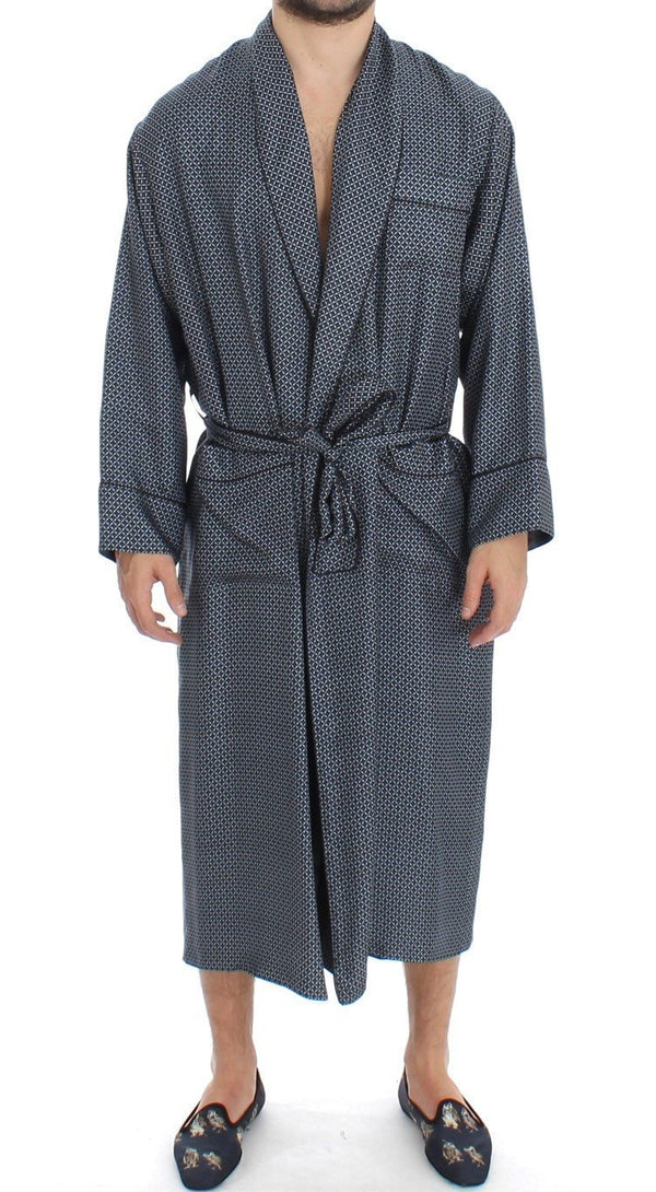 Blue Geometrical Print SILK Robe