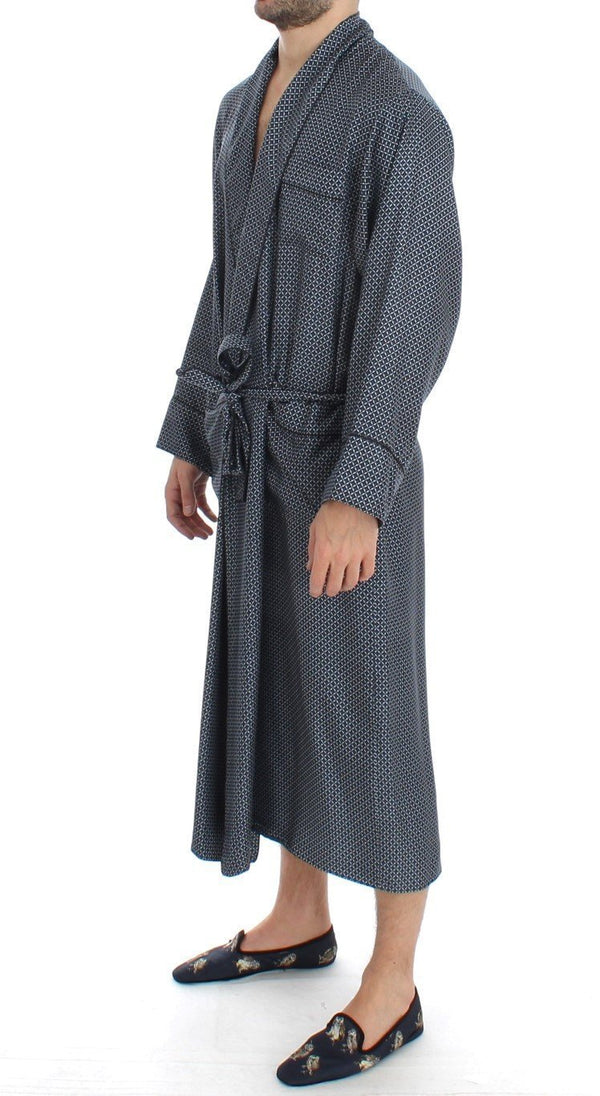 Blue Geometrical Print SILK Robe