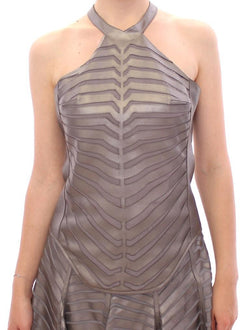 Silver Leather Striped Halter Neck Top