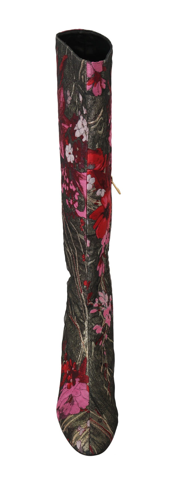 Gray Pink Jacquard Floral Boots