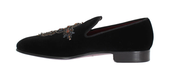 Black Velvet Crystal Cross Loafers