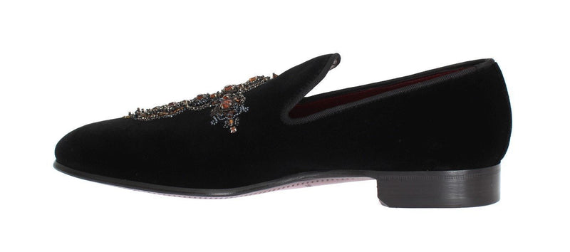 Black Velvet Crystal Cross Loafers