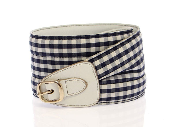 Blue Cotton Leather Logo Waist Belt