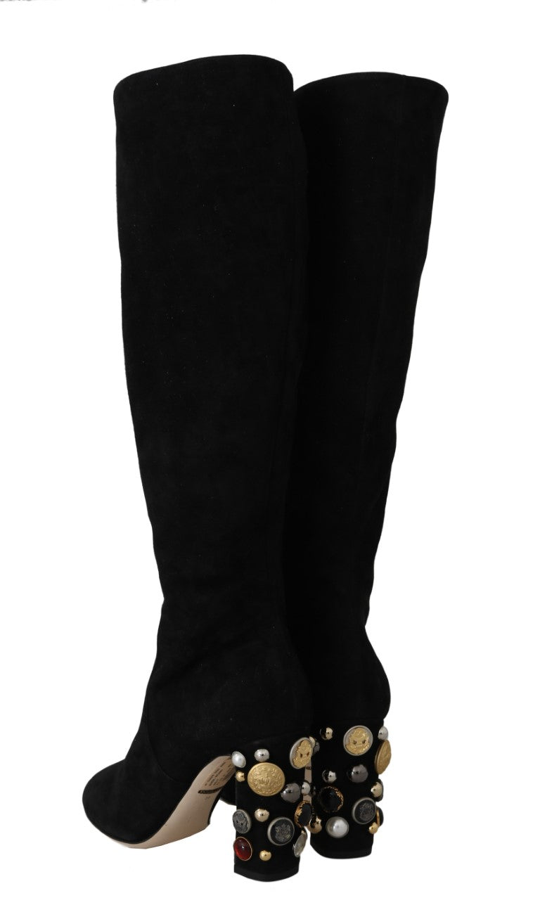 Black Suede High  Knee Boots