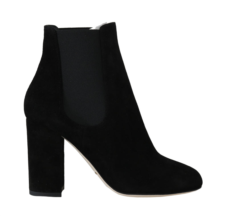Black Suede Chelsea Heels Boots