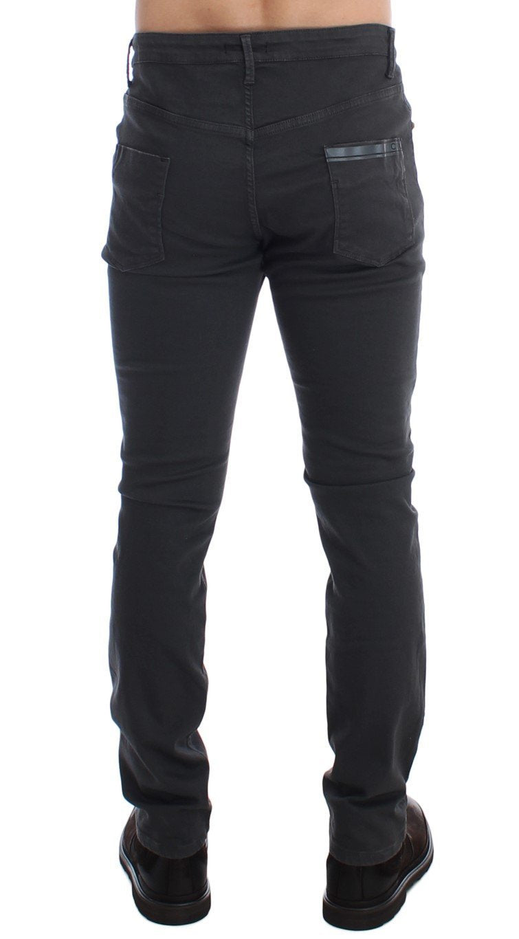 Gray Slim Fit Cotton Stretch Pants Jeans