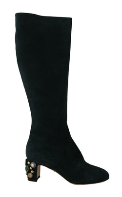Green Suede High Knee Boots