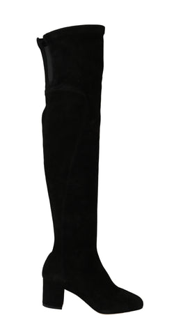 Black Suede Leather Over Knee Boots