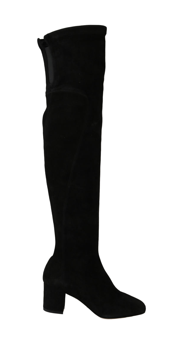 Black Suede Leather Over Knee Boots