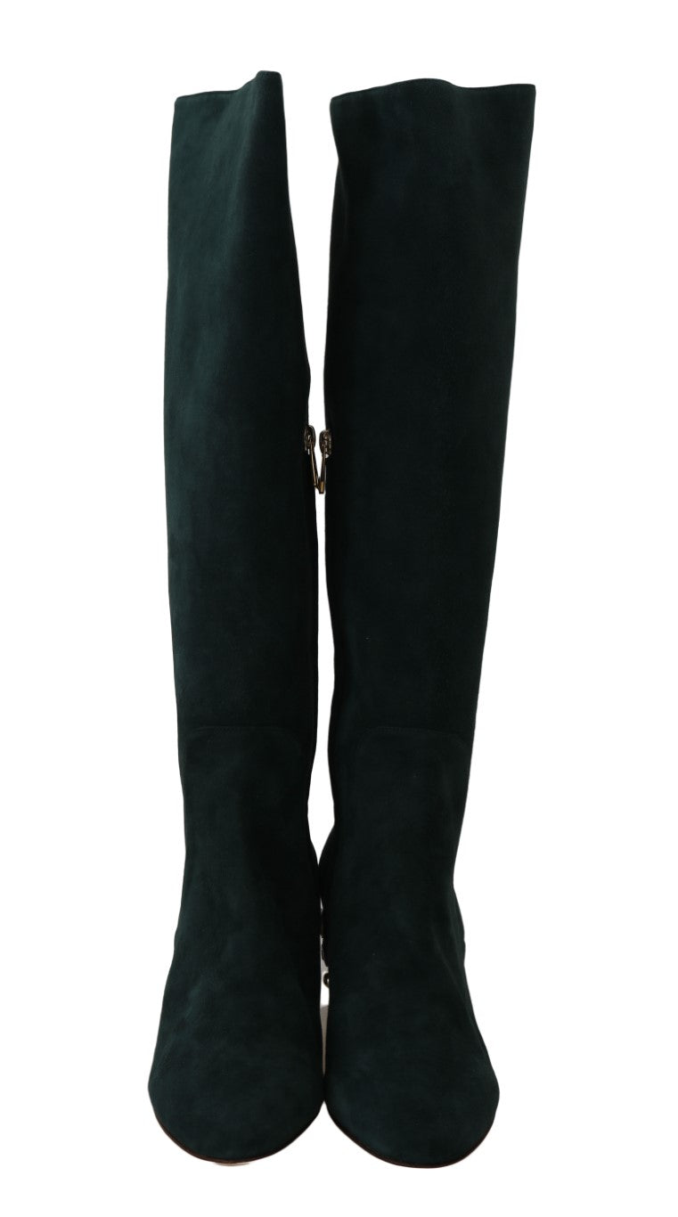 Green Suede High Knee Boots