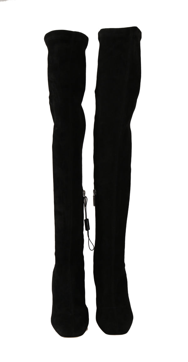 Black Suede Leather Over Knee Boots
