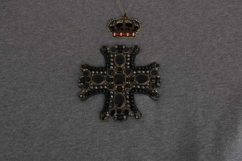 Gray Cotton Crystal Cross Crown Sweater