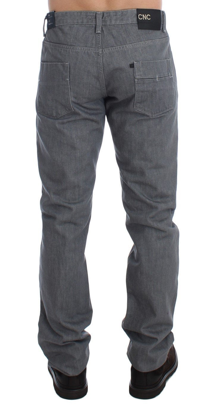 Gray Regular Fit Cotton Pants Jeans