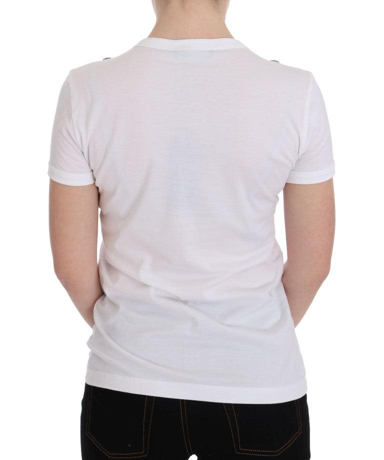 White Cotton Crewneck Crystal T-Shirt