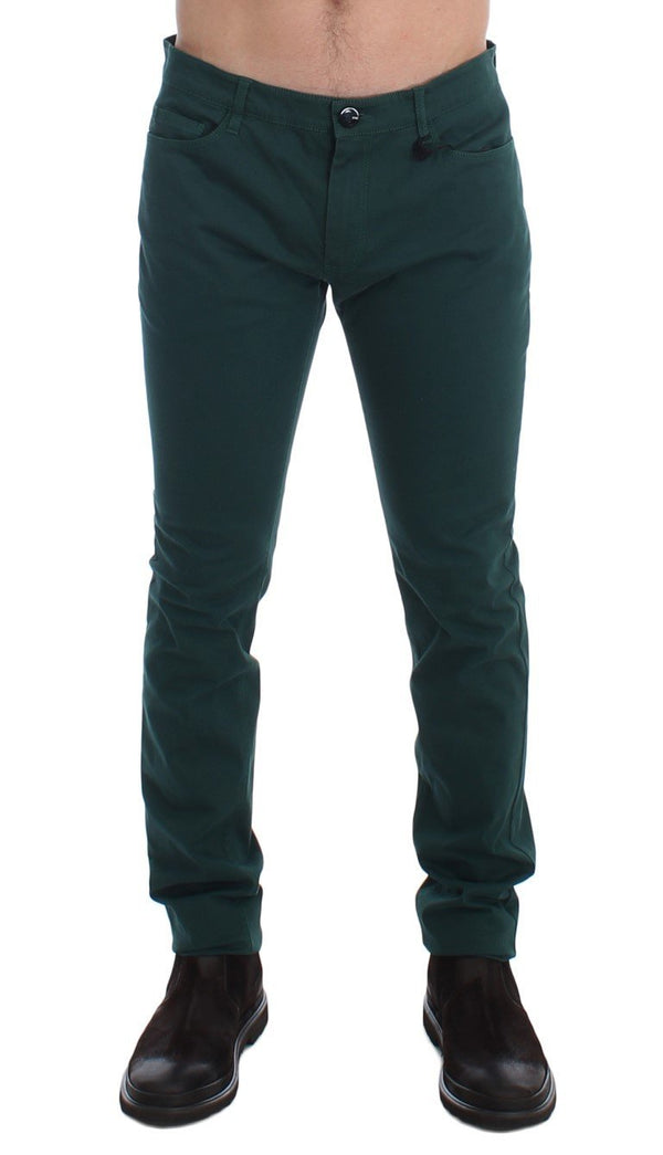 Green Slim Fit Cotton Stretch Pants Jeans