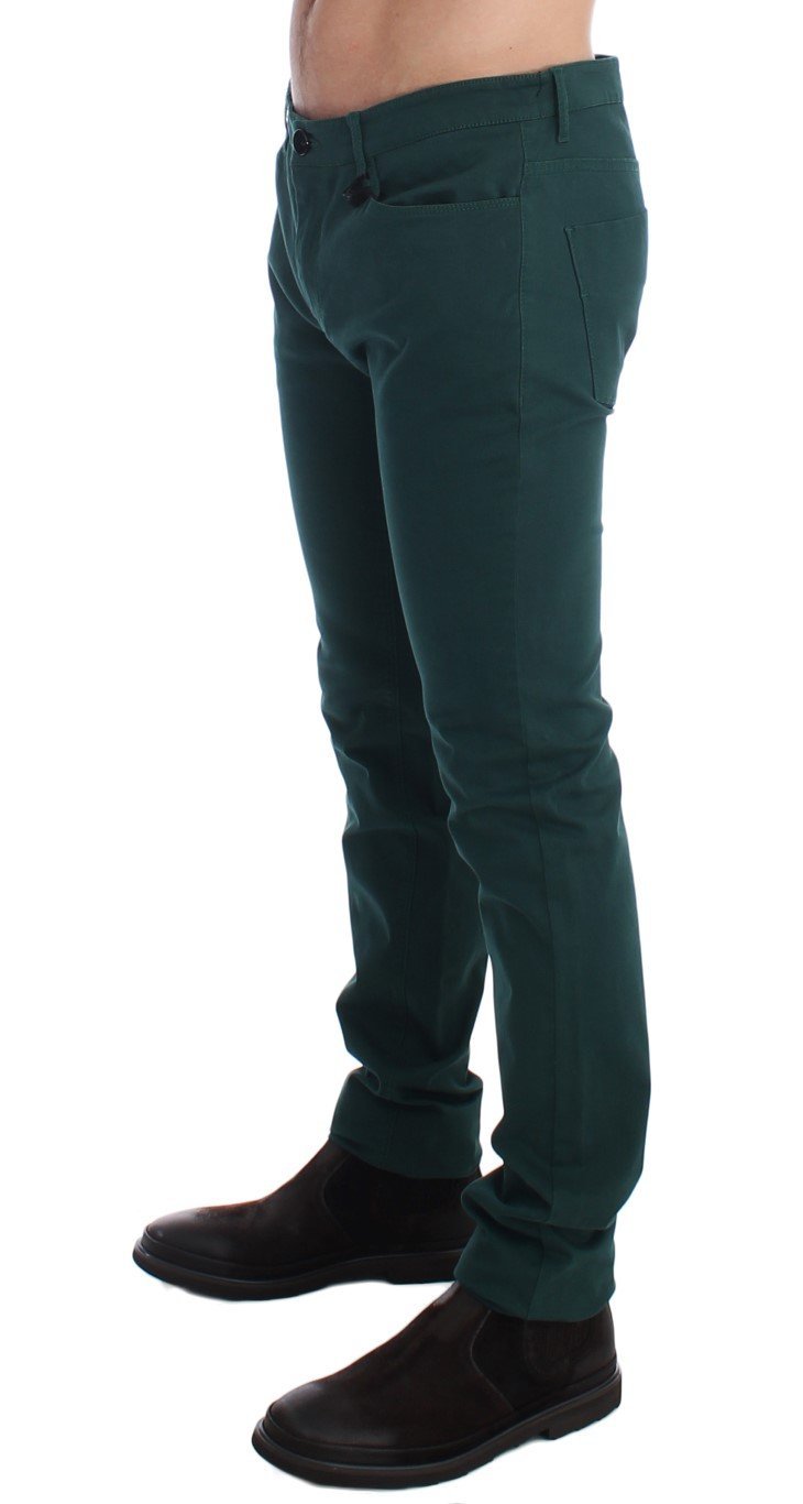Green Slim Fit Cotton Stretch Pants Jeans