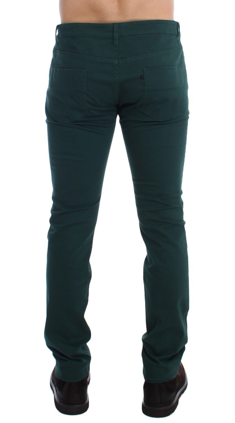 Green Slim Fit Cotton Stretch Pants Jeans
