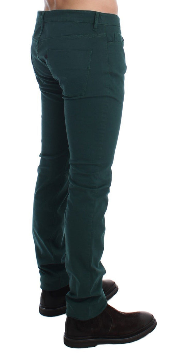 Green Slim Fit Cotton Stretch Pants Jeans