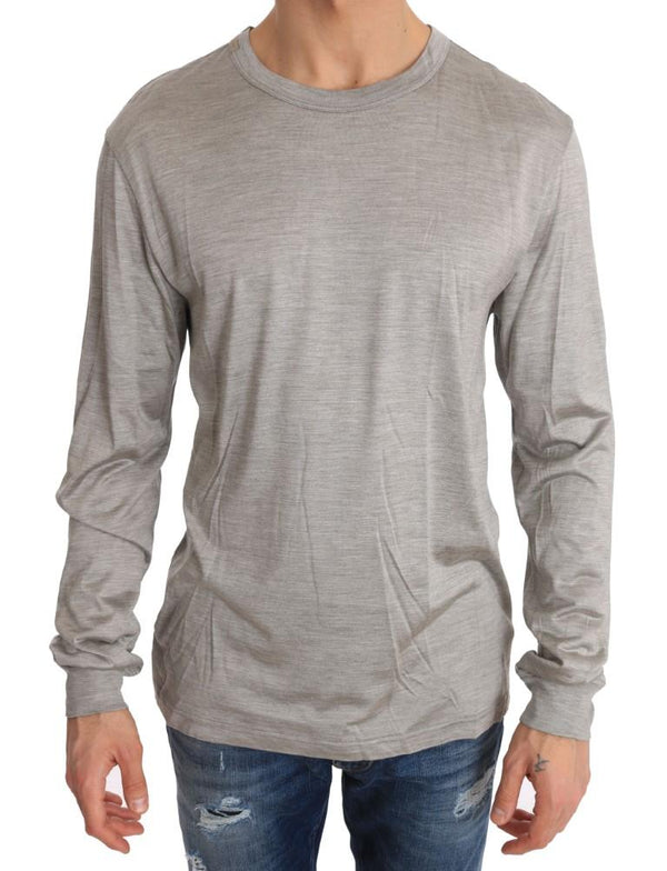 Silver Silk Pullover Crewneck Sweater