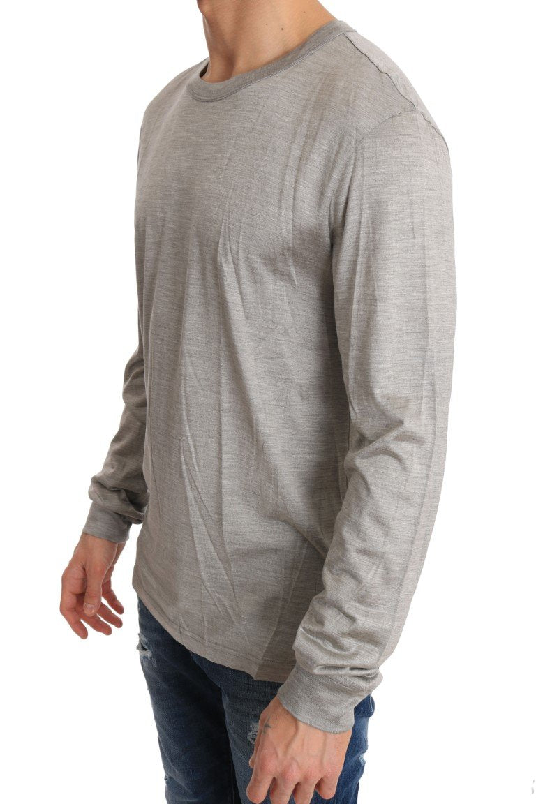 Silver Silk Pullover Crewneck Sweater