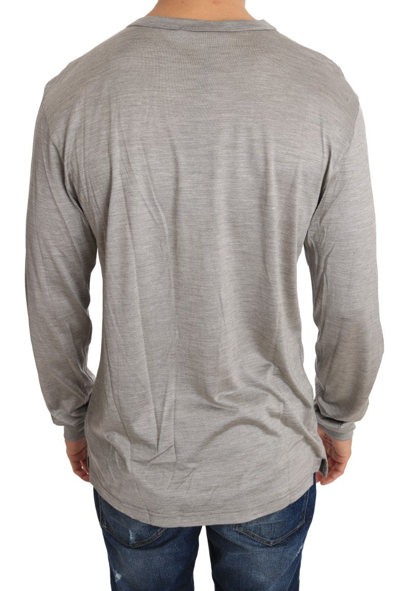 Silver Silk Pullover Crewneck Sweater