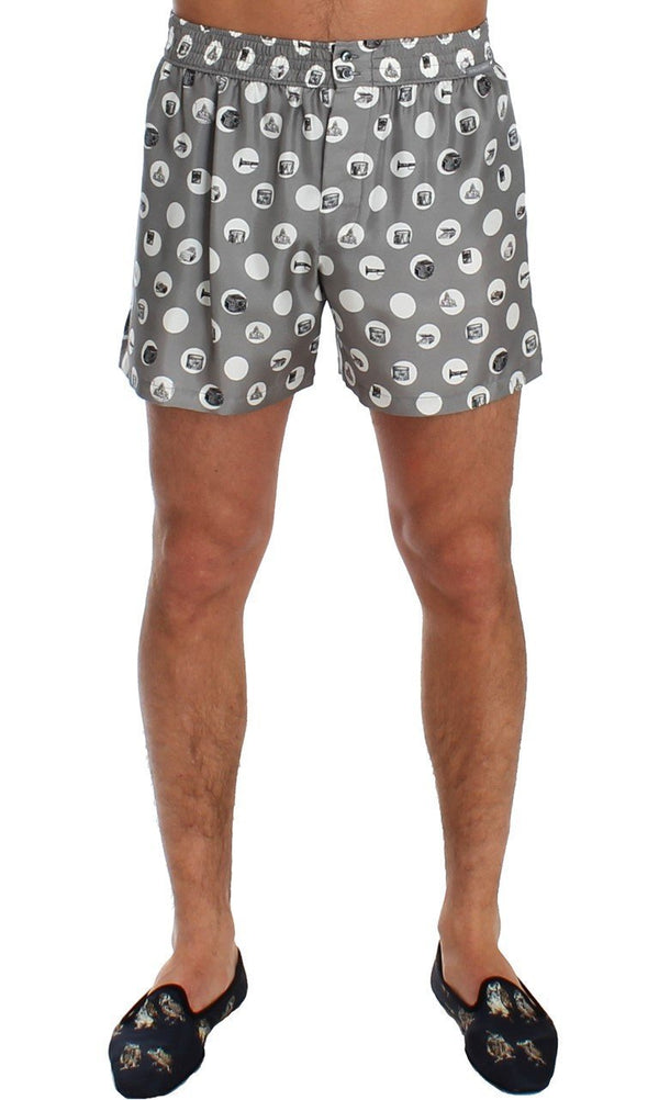 Silver Polka Dotted SILK Pajama Shorts